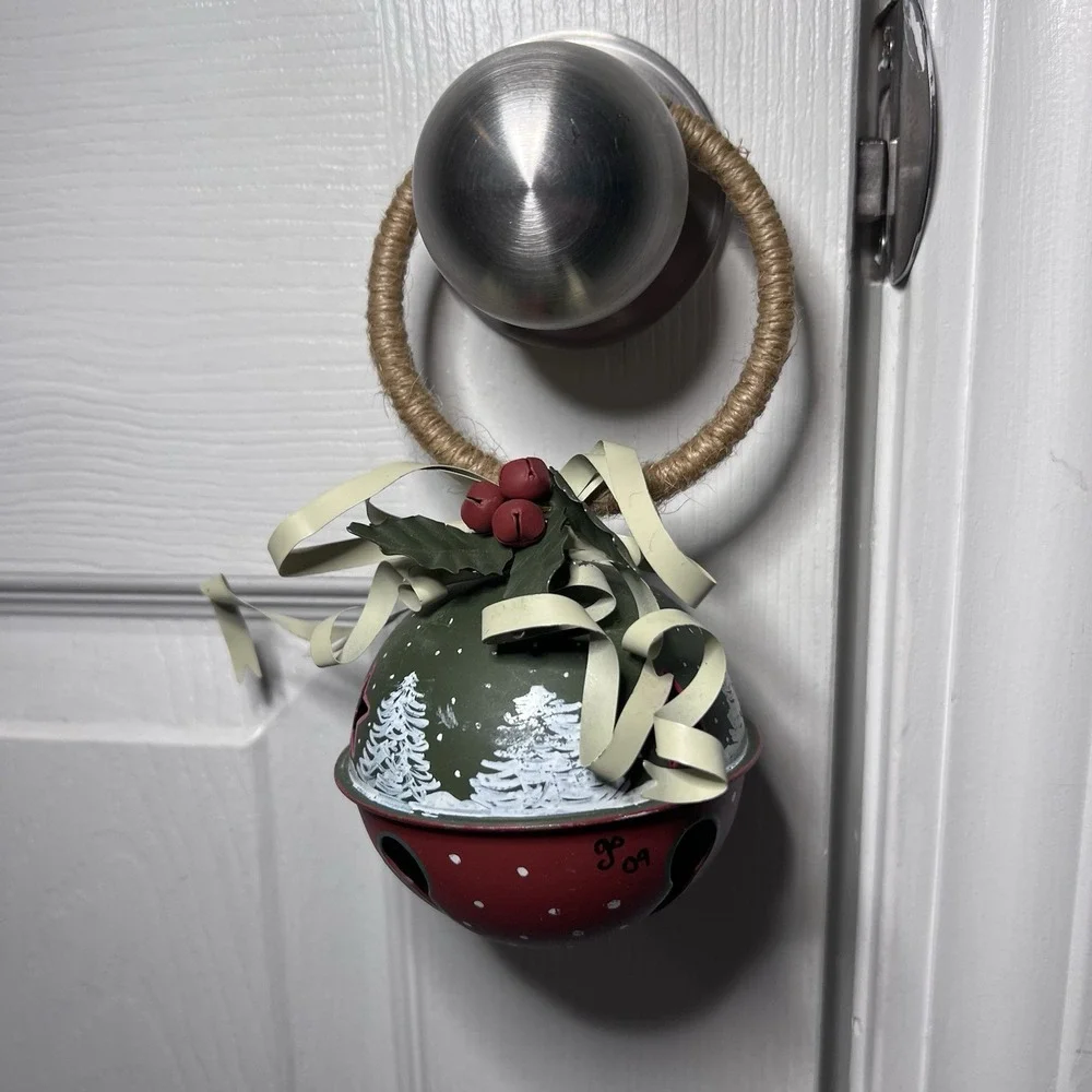 Decorative Holiday Hanging Door Knob Ornament Jingle‎ Bell Painted Trees Holly